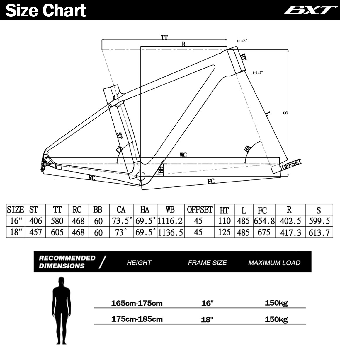 snow bike frame carbon 26er size chart