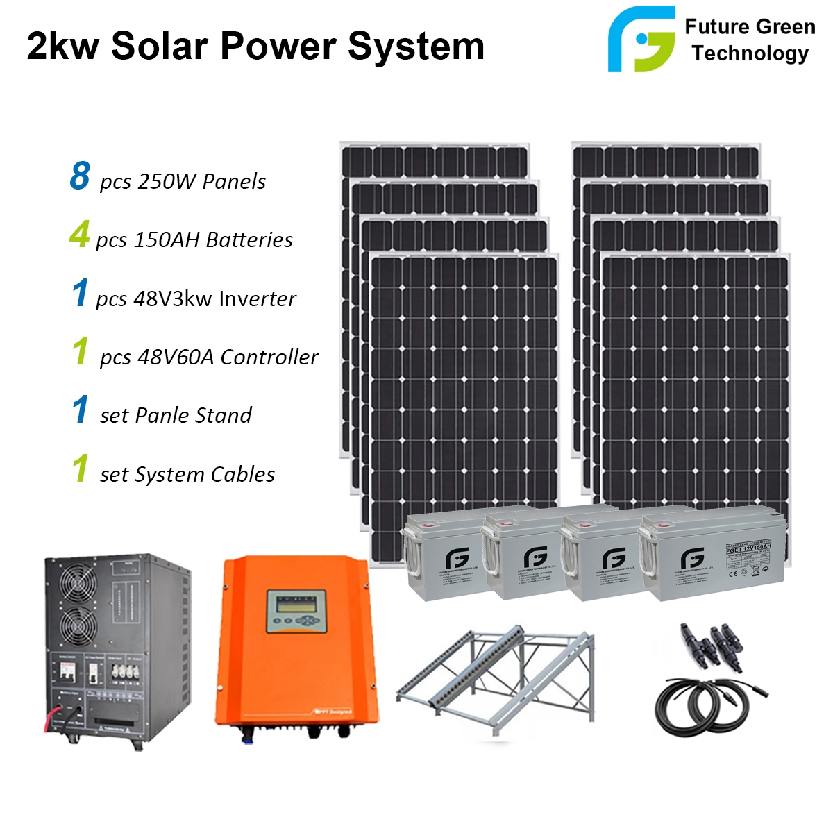 2kw off Grid PV-voeding zonne-energiesysteem