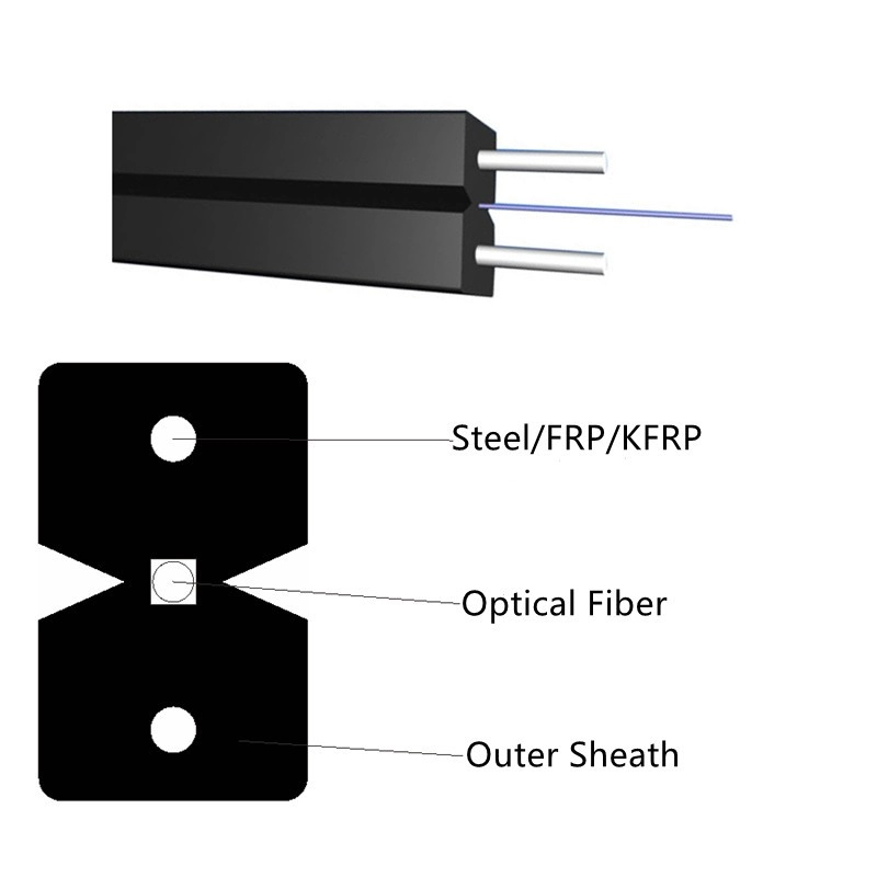Ftth Platte Drop Kabel Staal/FRP/KFRP 1Core 2Core 4Core voor Indoor