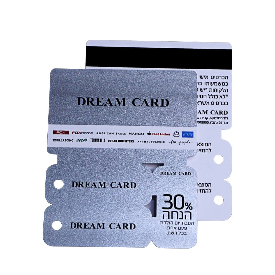 Zilveren poederdruk 4 in 1 PVC combo magnetische kaart met streepjescode