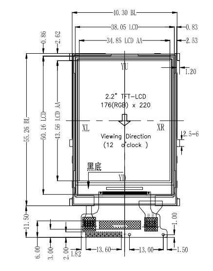 2,2" TFT LCD-module met een resolutie van 176x220 en SPI-interface met aanraakscherm