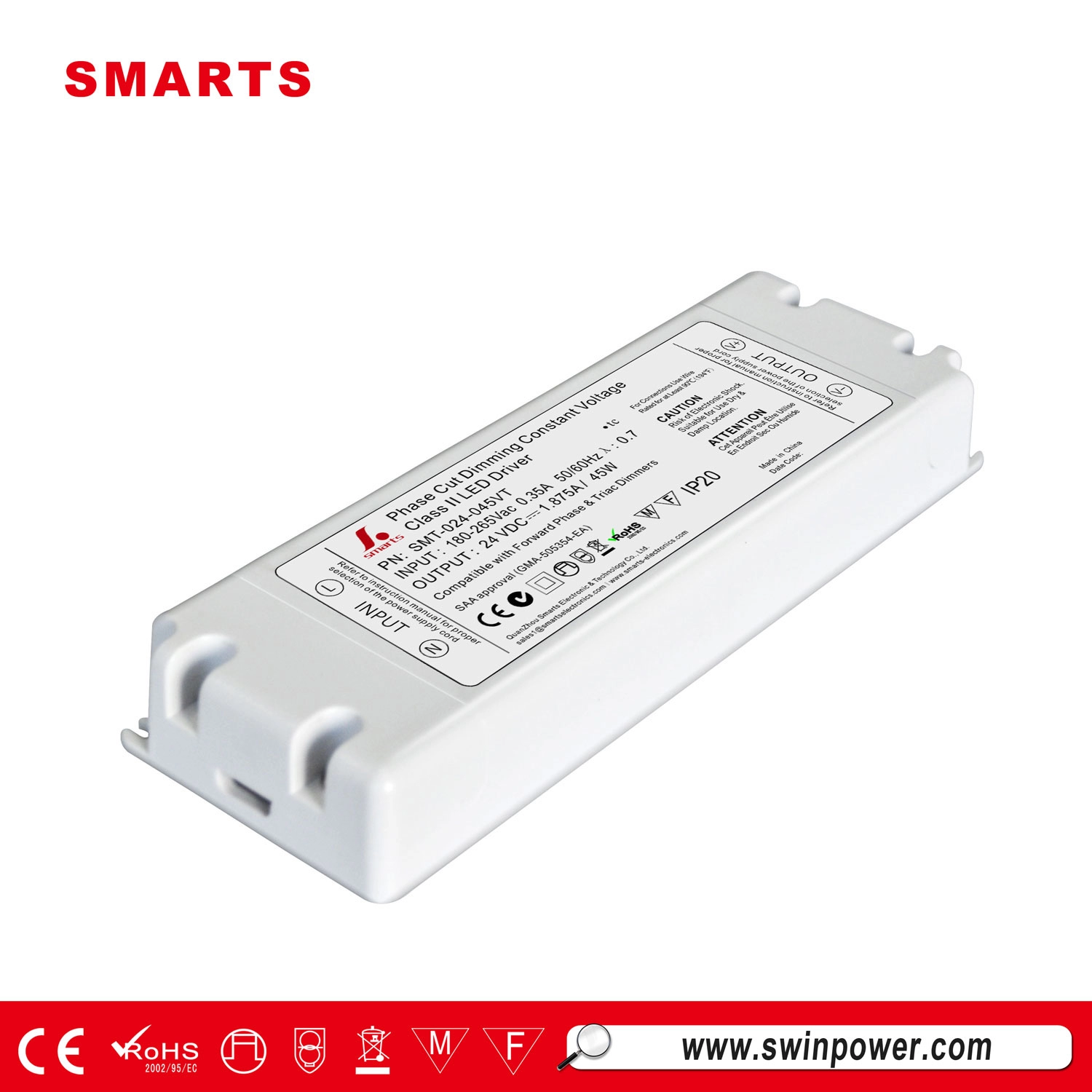 klasse 2 voeding 24v triac dimbare constante spanning led driver 45w