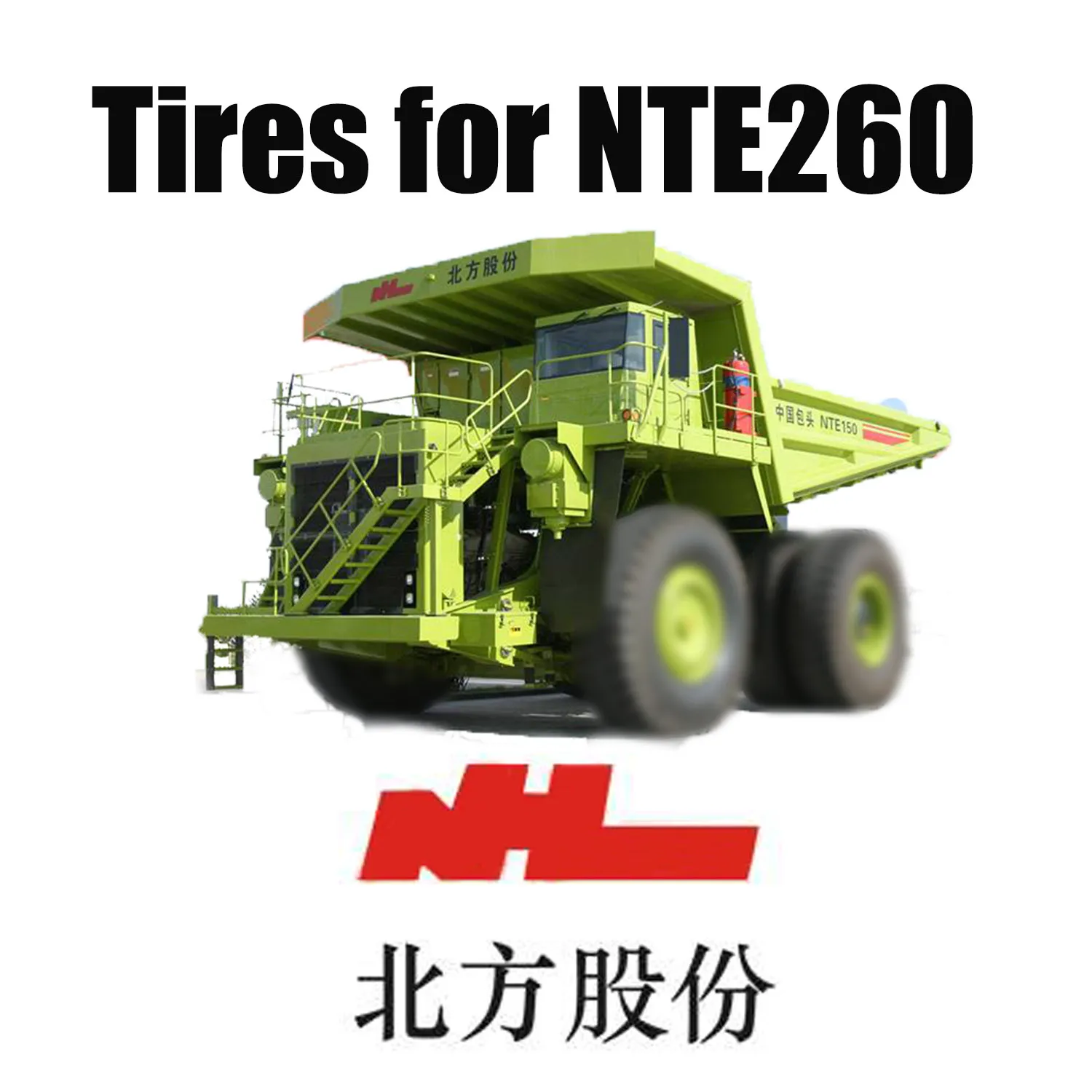 50/80R57 Off-the-road mijnbouwbanden gemonteerd op NTE 260 TEREX-vrachtwagens