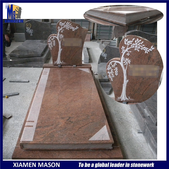 Mason France Aangepaste grafsteen veelkleurig rood met boeksnijwerk
