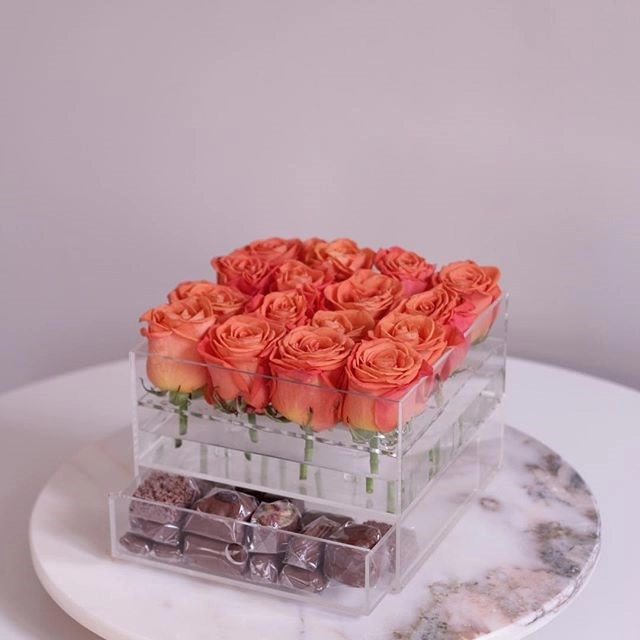 Aangepaste luxe acryl bloem rozendoos met lade
