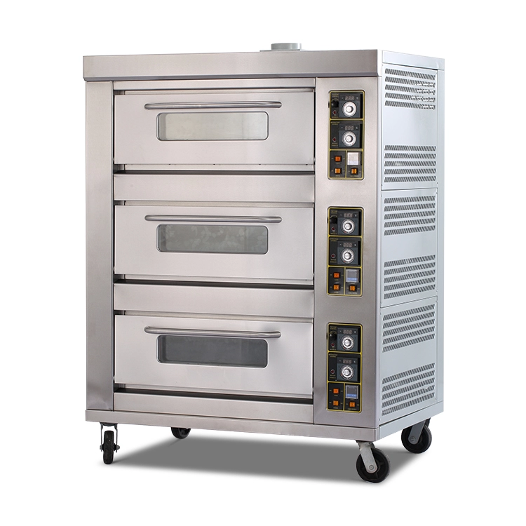 Commerciële Multifunctionele Fo3 Dekken 9 Trays Gas Pizza Ovenr Keukenapparatuur