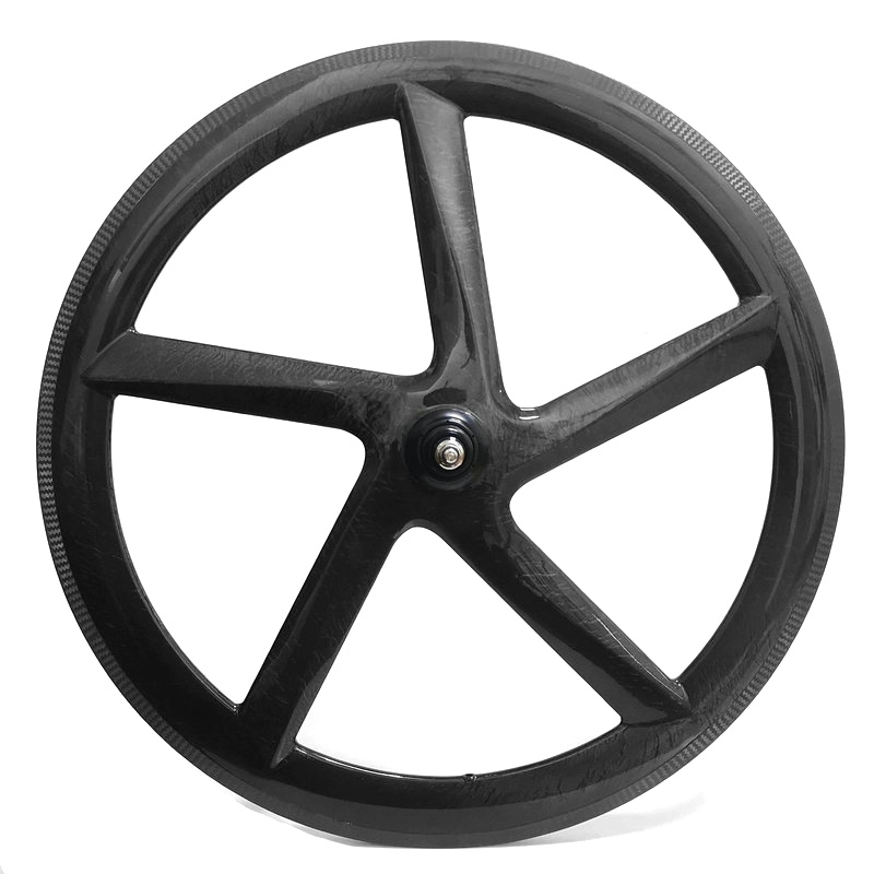 Vijfspaaks wielen carbon 55 mm diep buisvormig 23 mm breed voorwiel