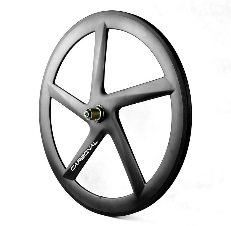 Vijfspaaks wielen carbon 55 mm diep buisvormig 23 mm breed achterwiel