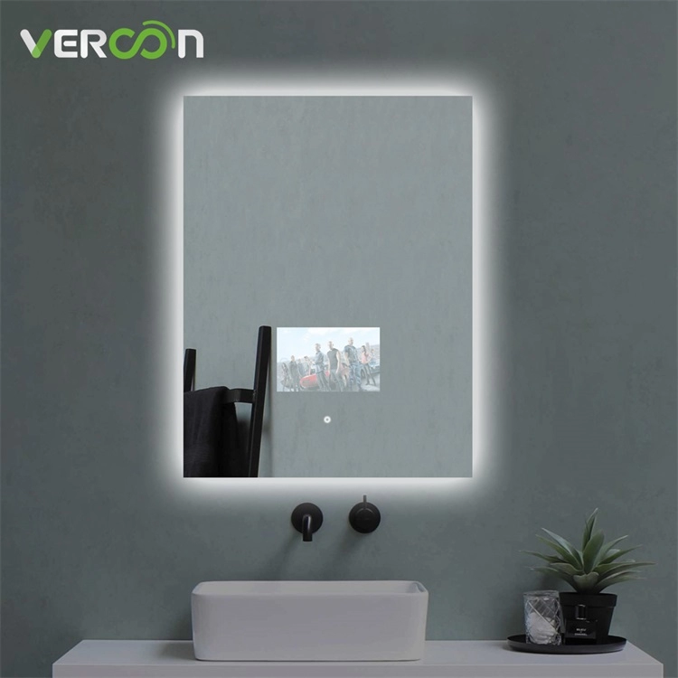 Rechthoekige anti-condens LED verlichte slimme make-upspiegel voor badkamer