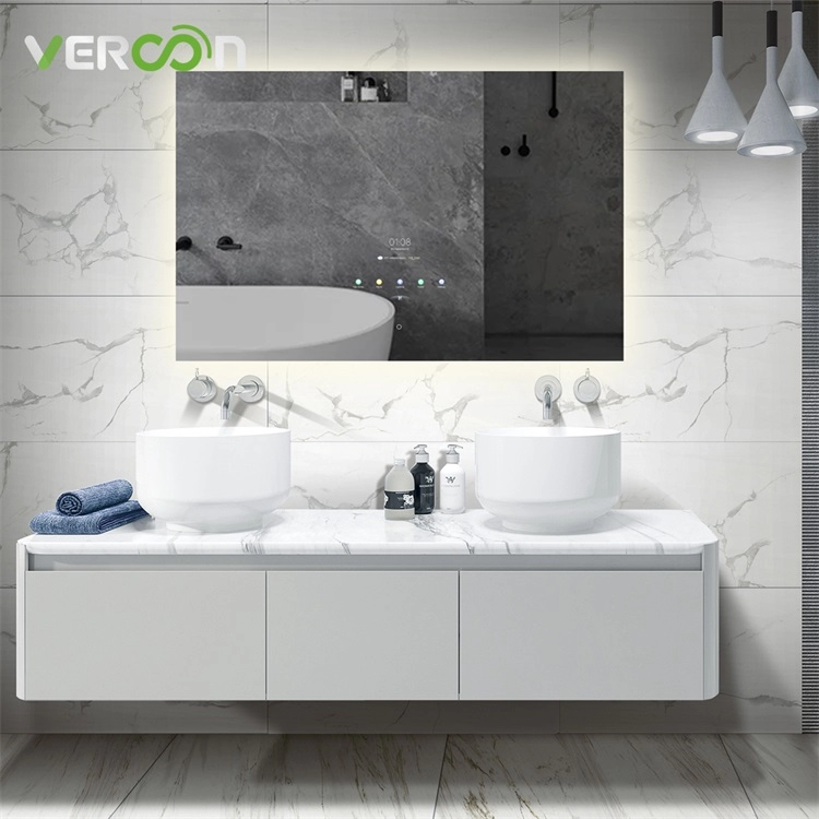 Touchscreen slimme badkamerspiegel met verlicht licht Slimme wandmontage Led-licht aluminium frame make-up