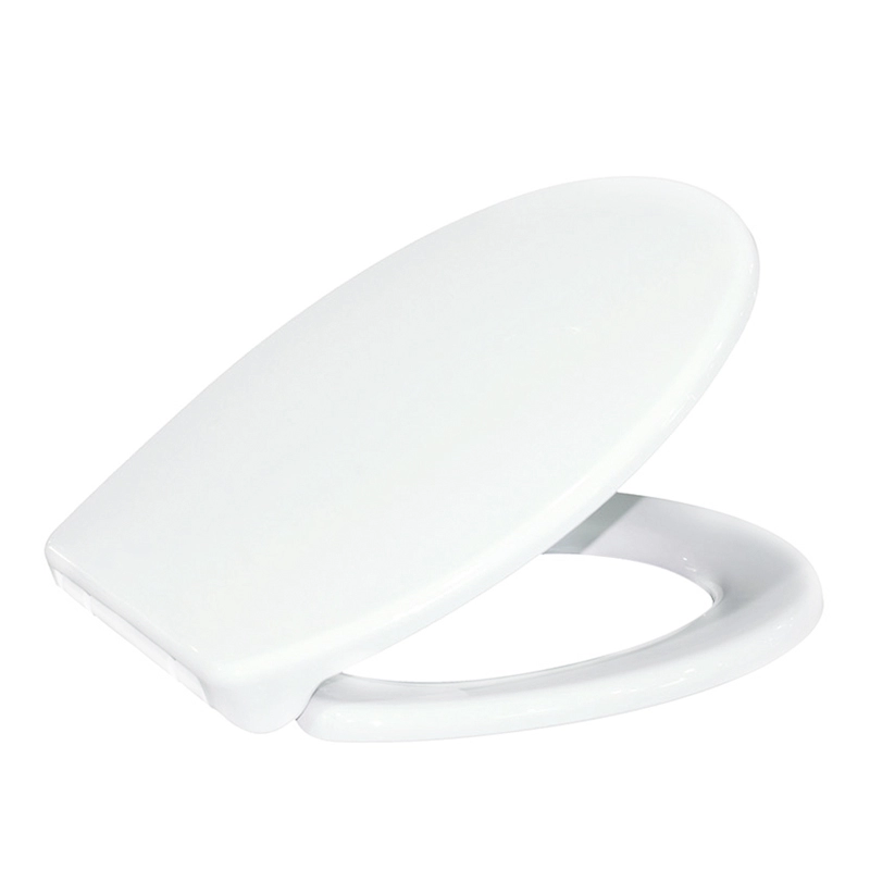 Langwerpige plastic toiletbrilhoes met soft close scharnier en snelontgrendelingsfunctie