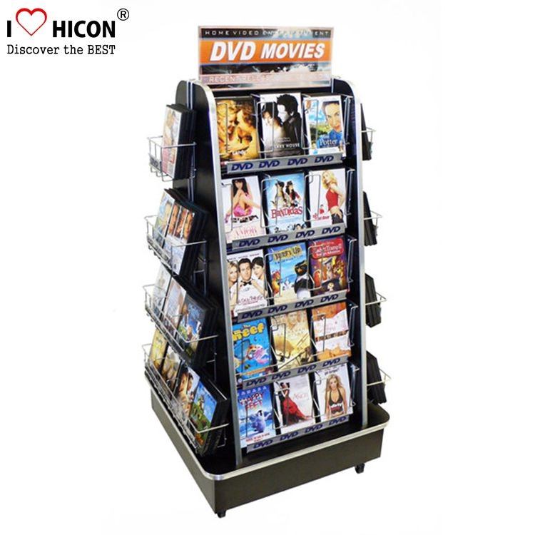 Gemaakt van hout en metaaldraad 4-weg beweegbaar CD DVD Retail Display Rack