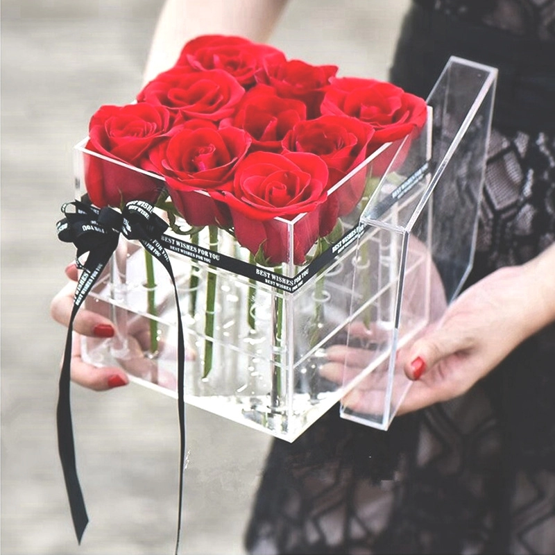 Acryl doos vierkante bloem roos eeuwige bloem verzameldoos transparante kristallen doos