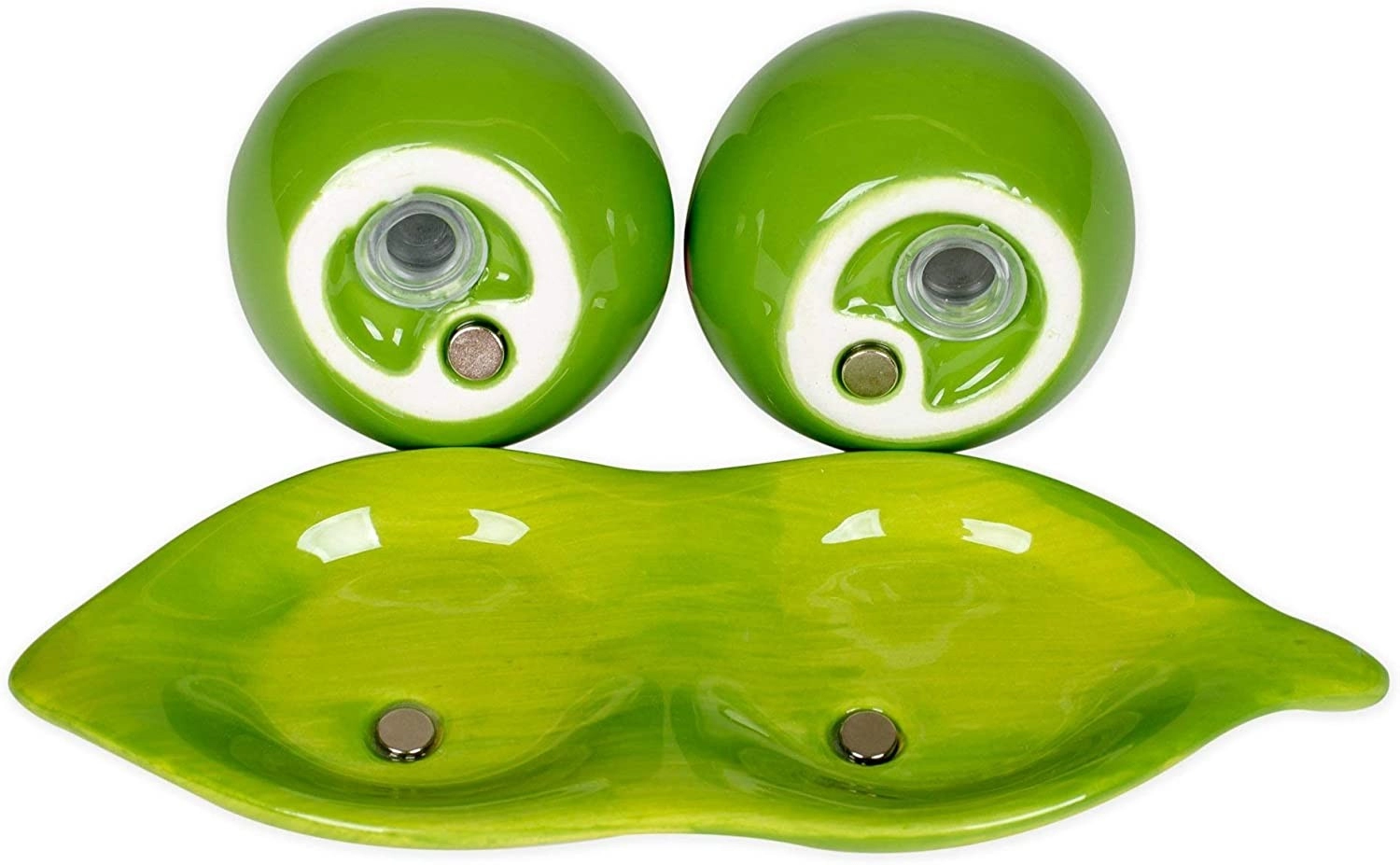 Groene Erwten Keramische Magnetische Zout- en Peperstrooiers 3-delig