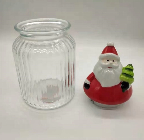 Glazen container Voedselpot met keramisch deksel Kerstmanvorm