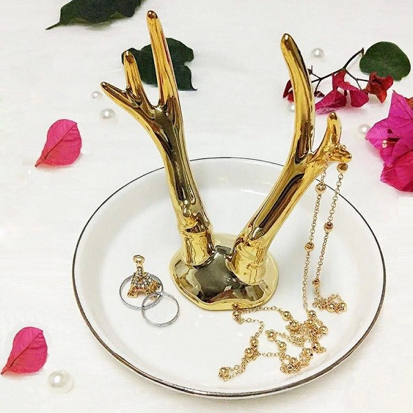 Gouden Keramische Ring Houder Handgemaakte Sieraden Organizer Tray Trinket Schotel