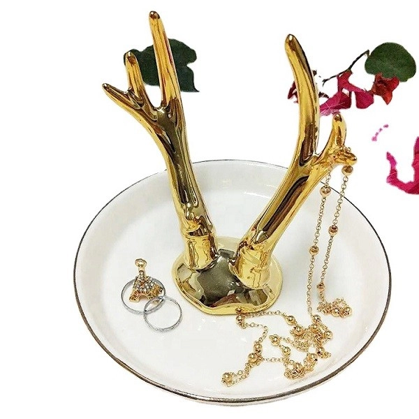 Gouden Keramische Ring Houder Handgemaakte Sieraden Organizer Tray Trinket Schotel