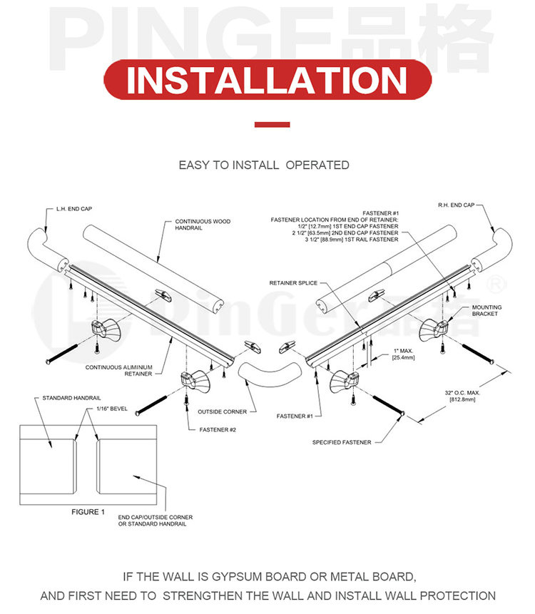 Ziekenhuis PVC houtnerf leuningsteun