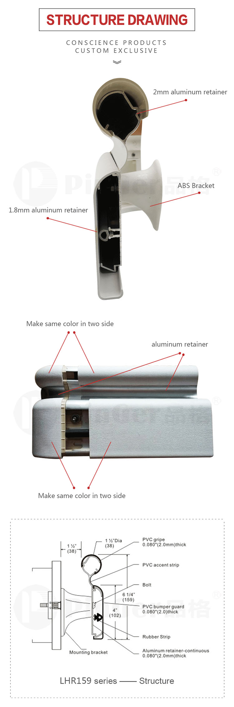 159mm height High impact PVC aluminum handrail