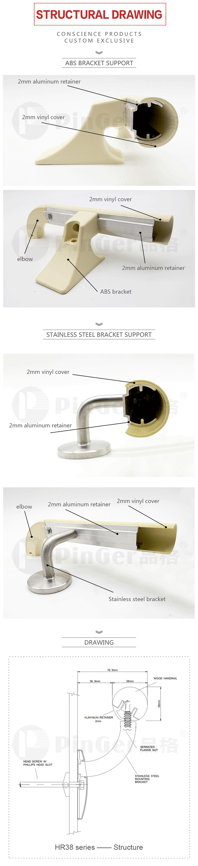 Mini handrail aluminum wall raillings