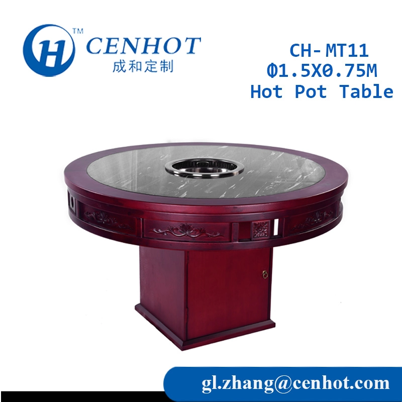 Ronde houten Chinese Downdraft Hot Pot-tafel voor restaurantfabrikant - CENHOT