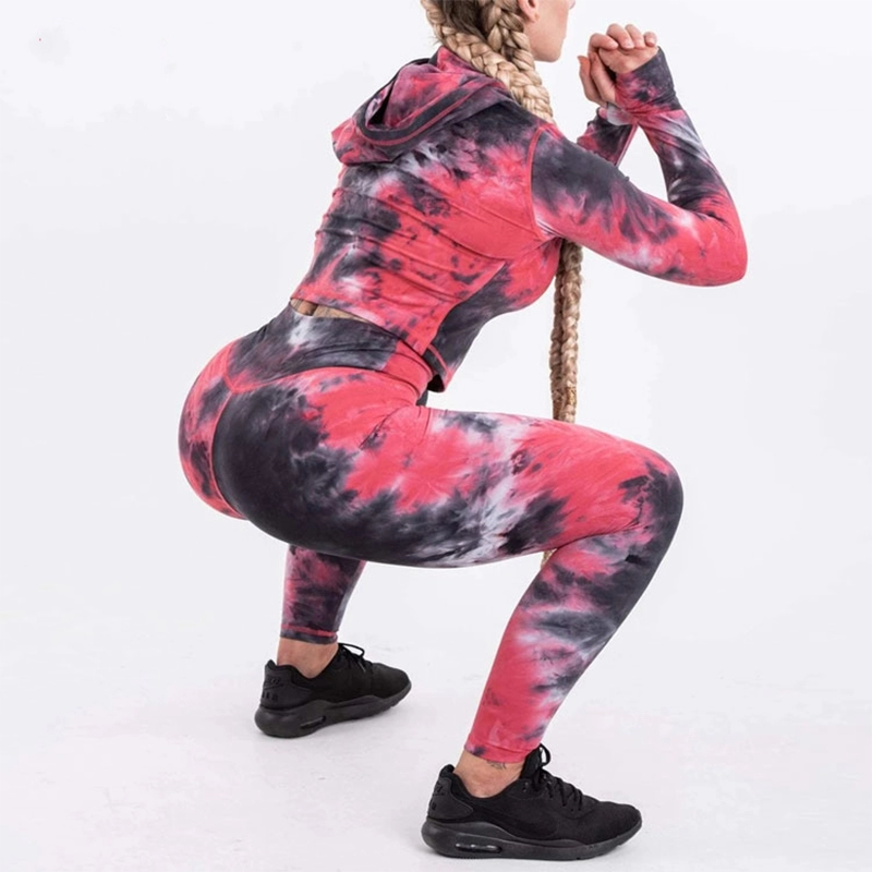 Tie-Dye 2-delige yoga crop dames hoodies set