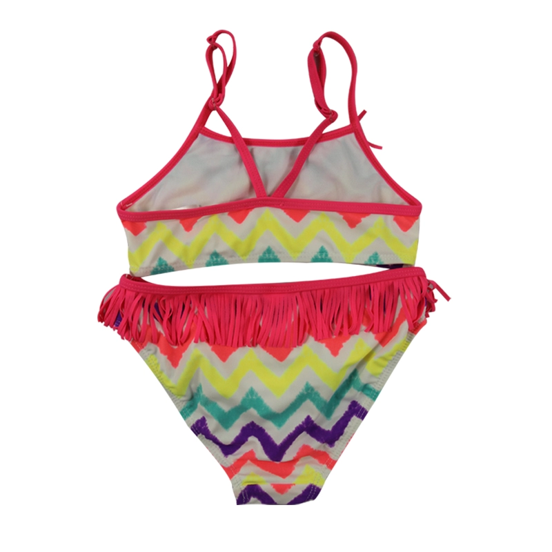 Golvende Rainbow Stripes Fringe Meisjes Bikini Badpak Set