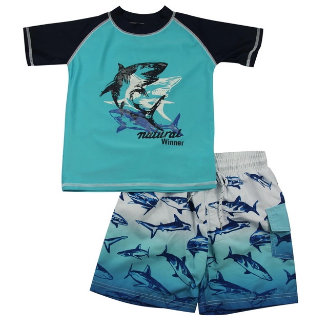 Blauwe & Zwarte Shark Rash Guard & Zwembroek