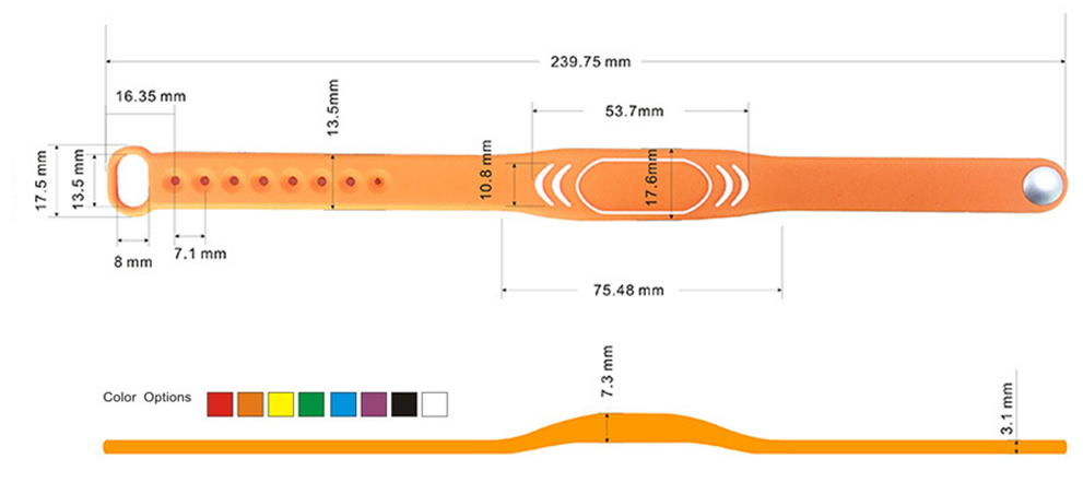 13.56MHz Mi Sport Ban Wristband Dimension 