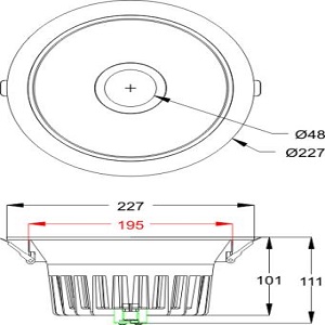 de dimensie van downlight