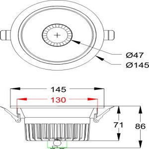 de dimensie van downlight