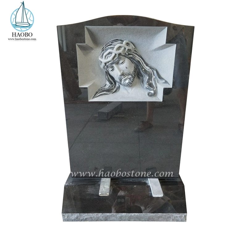 Zwart graniet huilende Jezus gegraveerde gedenksteen