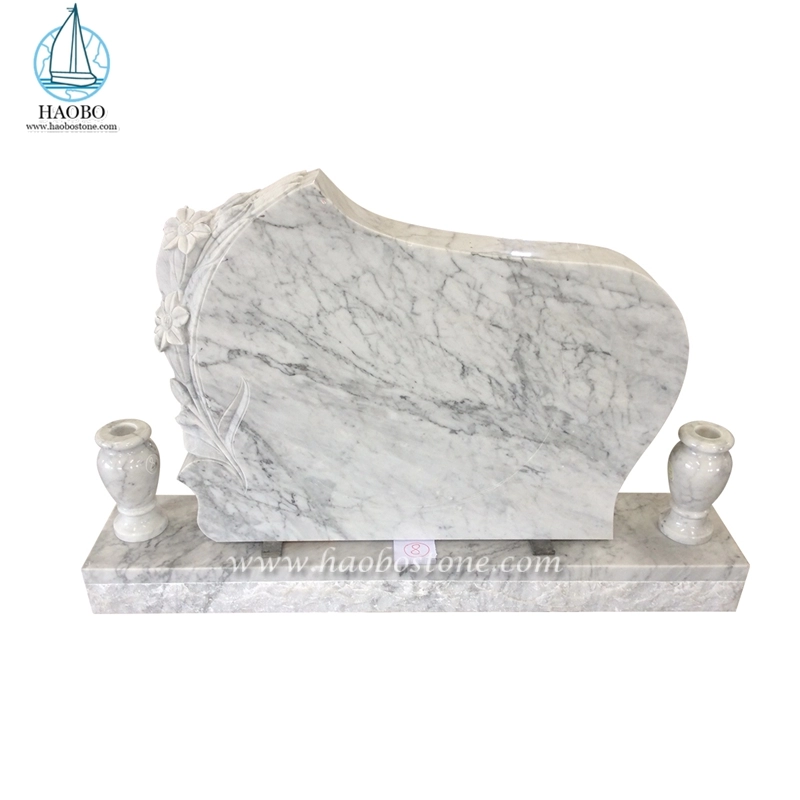 Haobo steen marmer Carrara witte lelie gesneden grafsteen