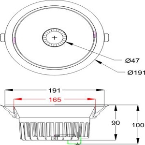 de dimensie van downlight