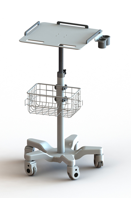 In hoogte verstelbare ECG-trolley met ophangbeker voor de scanner