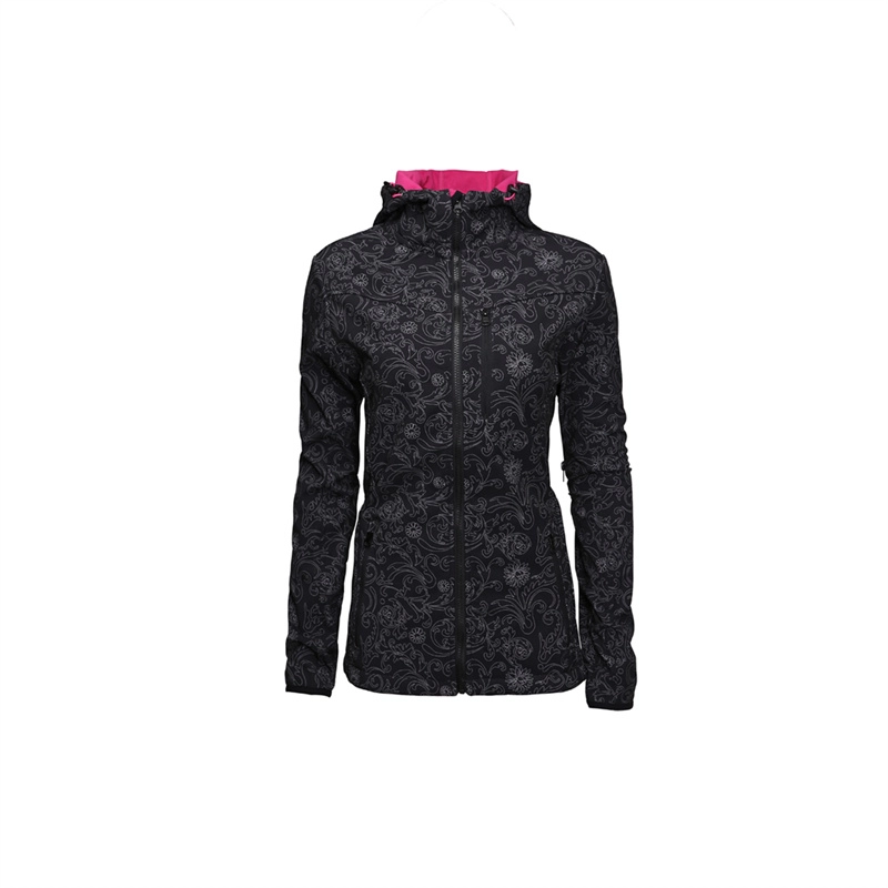 Outdoor waterdichte zwarte print windstopper jas voor dames
