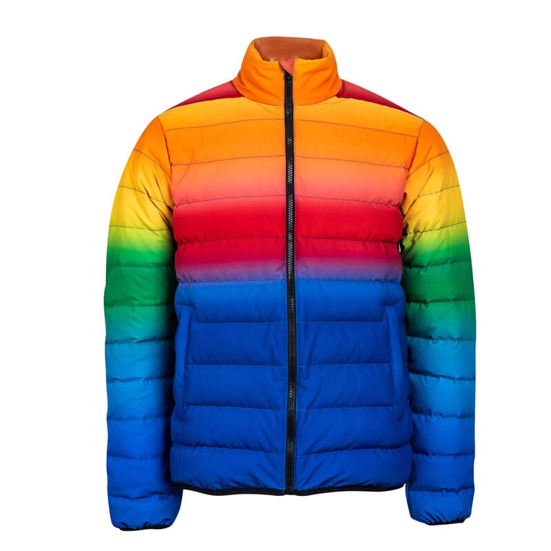 Multicolor Rainbow Puffer gewatteerde winterjas voor heren