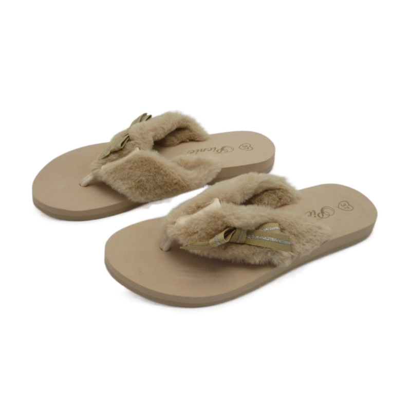 Dames bont teenslippers winter sandaal