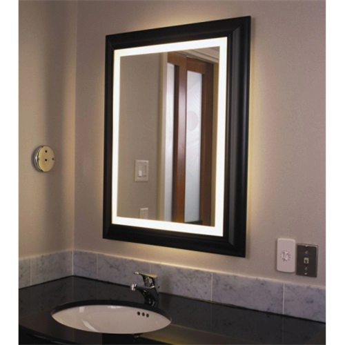 LED-spiegel met zwarte houten lijst