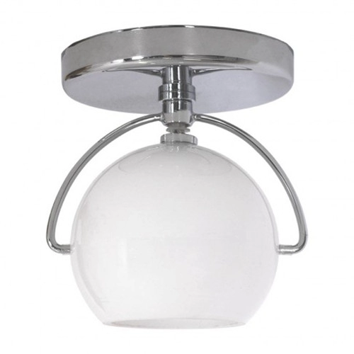 1-Light witte glazen bol semi-inbouwlamp in gepolijst chroom