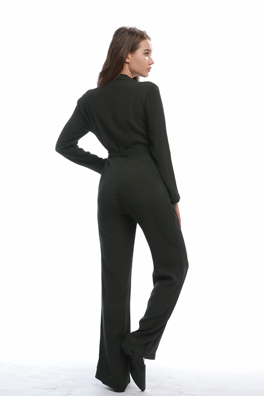 Sexy diepe v-hals knoopriem met lange mouwen uit één stuk dames jumpsuits