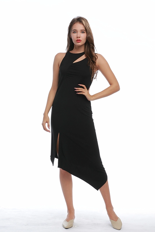 Dames asymmetrische chiffon bodycon splitjurk