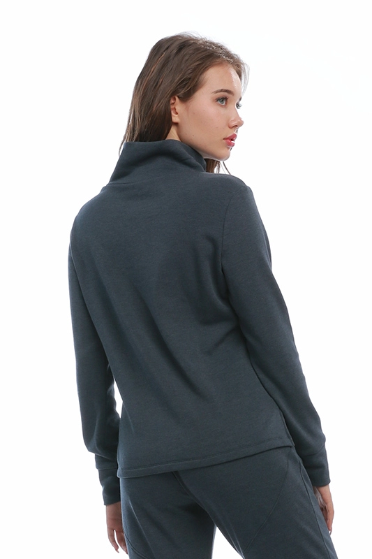 Fabrikant Custom Basic Lange Mouw Hoge Kraag Solid Side Slit Pullover Sweater Damessweatshirt