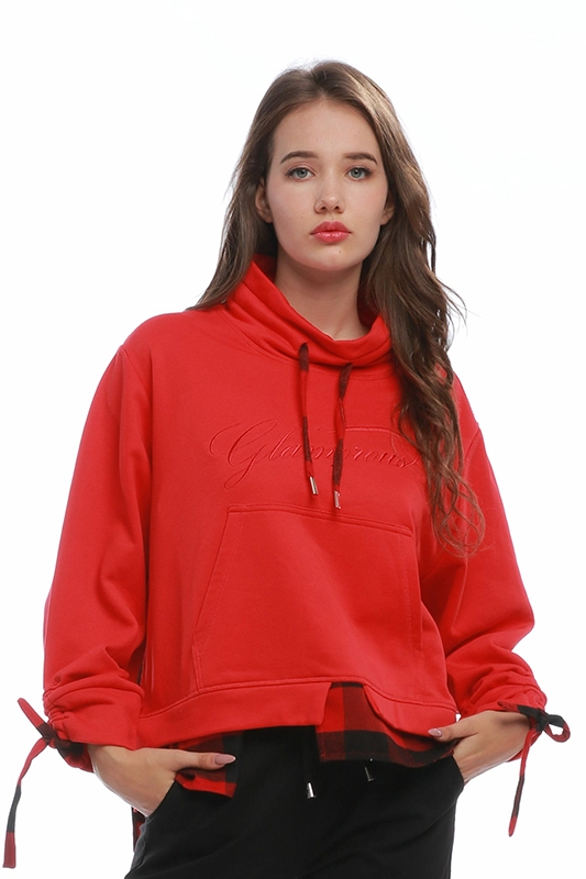Rode Dames Pullover Hoodies Trendy Plaid Patchwork Sweatshirt