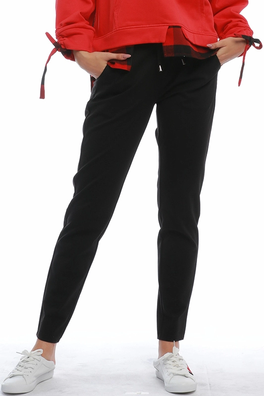 Dames Effen zwarte elastische taille String Activewear joggingbroek met manchetten