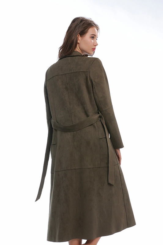 Bruine inkeping met revers en riem met lange overjas, winteroutwear voor dames