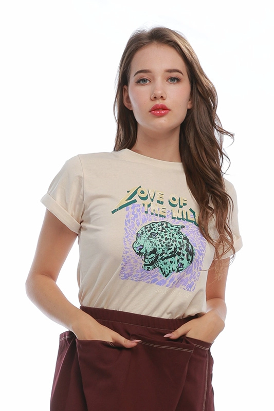 Fabrikant Casual T-shirts met korte mouwen en ronde hals van 100% katoen, op maat gemaakt voor dames