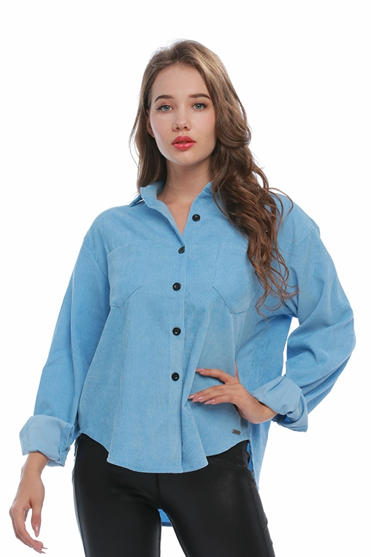 Herfstblauwe corduroy losse blouses voor dames