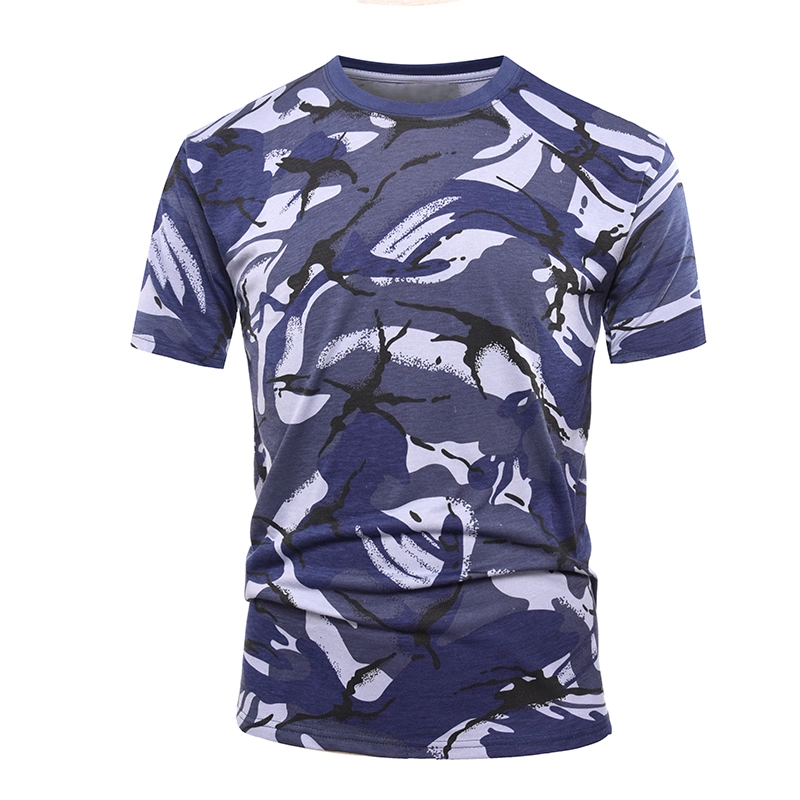 Militair blauw camo katoen gebreid T-shirt