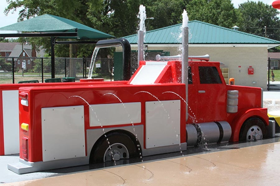 Ishtar Brandweerwagen Thema Splash Pad Waterpark Apparatuur Outdoor Water Speelgoed Kinderen Water Spelen